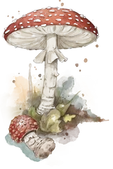 Hand-drawn illustration of Fly Agaric mushroom species from Hogsback, South Africa (not AI)