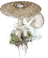 Hand-drawn illustration of Panther Cap mushroom species from Hogsback, South Africa (not AI)